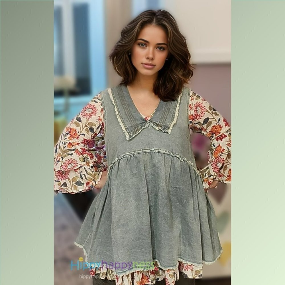 New POL Top Denim Babydoll Sleeveless Tank Plus Size Raw Edge Distressed NWT - Picture 6 of 8